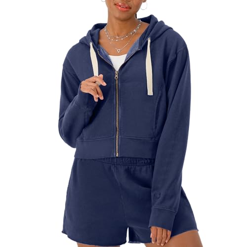 Champion Women's Sweatshirt, Vintage Wash Hoodie, Zip-Up Hoodie
